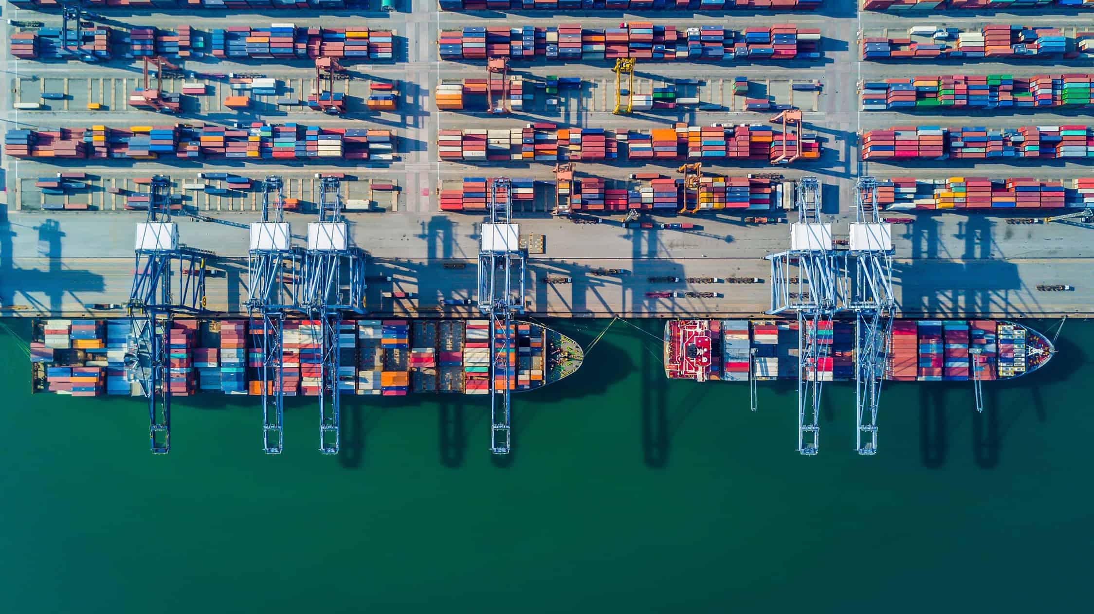 Aerial top view container cargo ship, in import export business logistic and transportation.