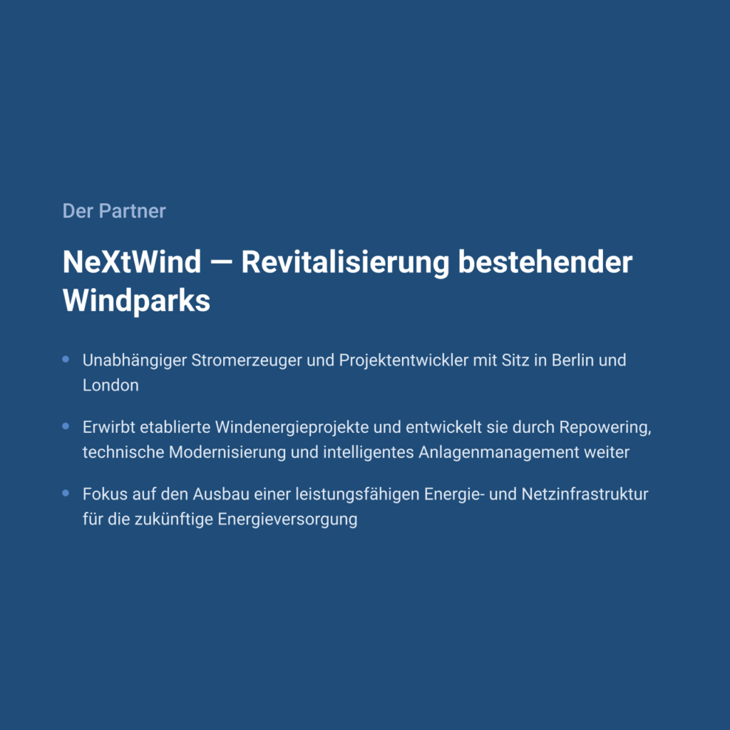 Der Partner: NeXtWind – Revitalisierung bestehender Windparks