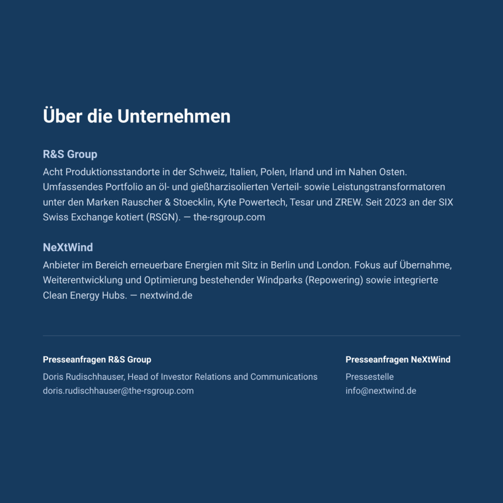 Über die Unternehmen R&S Group und NeXtWind, Pressekontakte